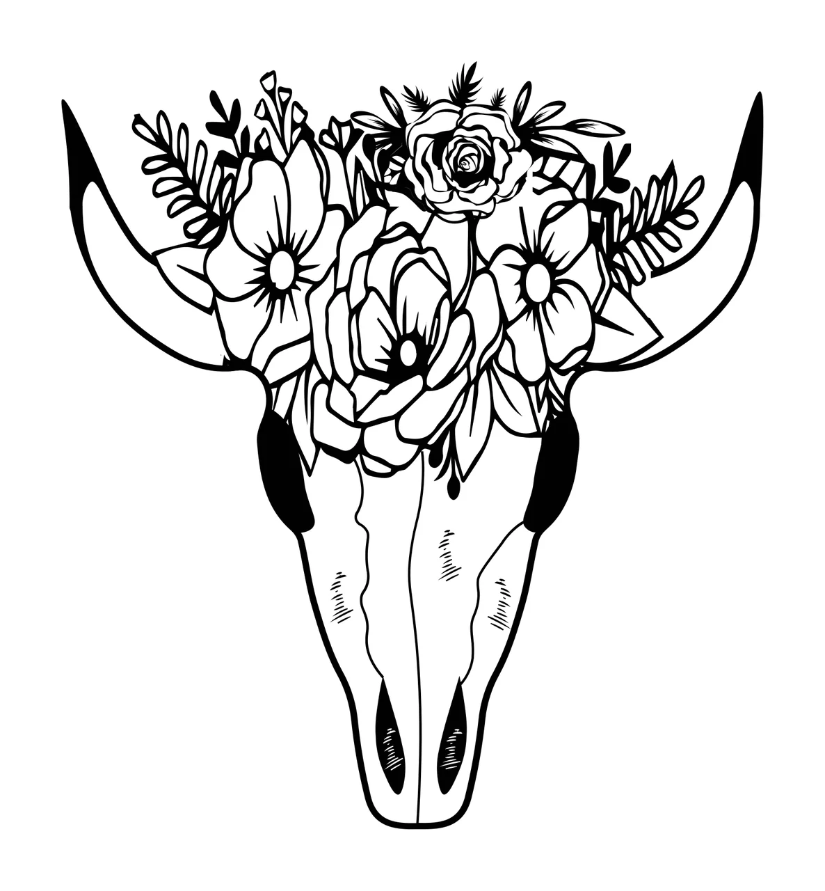 Can Glass Wrap Bull Skull With Flower Crown flowers leaves
