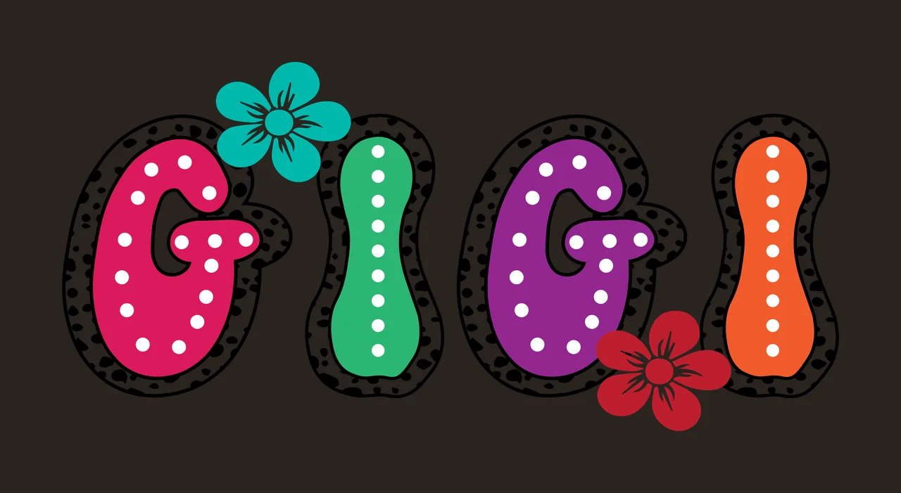 Gigi Text With Patterned Floral Font Displaying flowers black contrast preview thumbnail