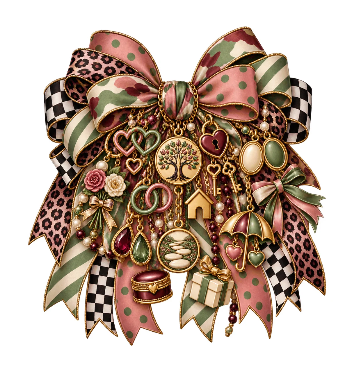 Stepmom Bow Charm PNG, Themed Gold Chain Charms, Coquette Ribbon Sublimation Design, Transparent Digital Download