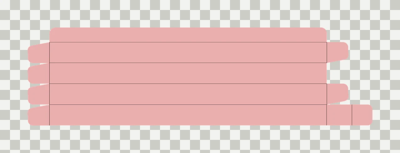 Packaging box die cut template Illustration with rectangular panels, folding side tabs, top flap and dieline borders in pink, salmon pink and white transparency and detail preview thumbnail