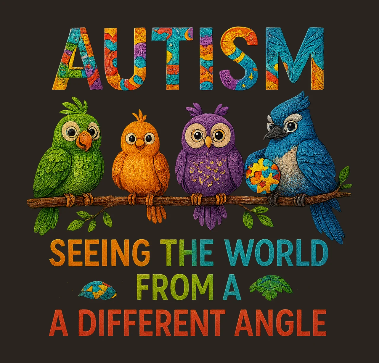Autism Awareness Colorful Birds Design Sublimation Art contrast preview thumbnail