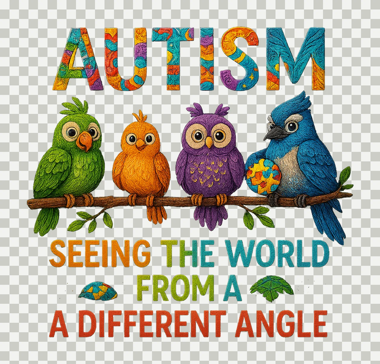 Autism Awareness Colorful Birds Design Sublimation Art transparency and detail preview thumbnail