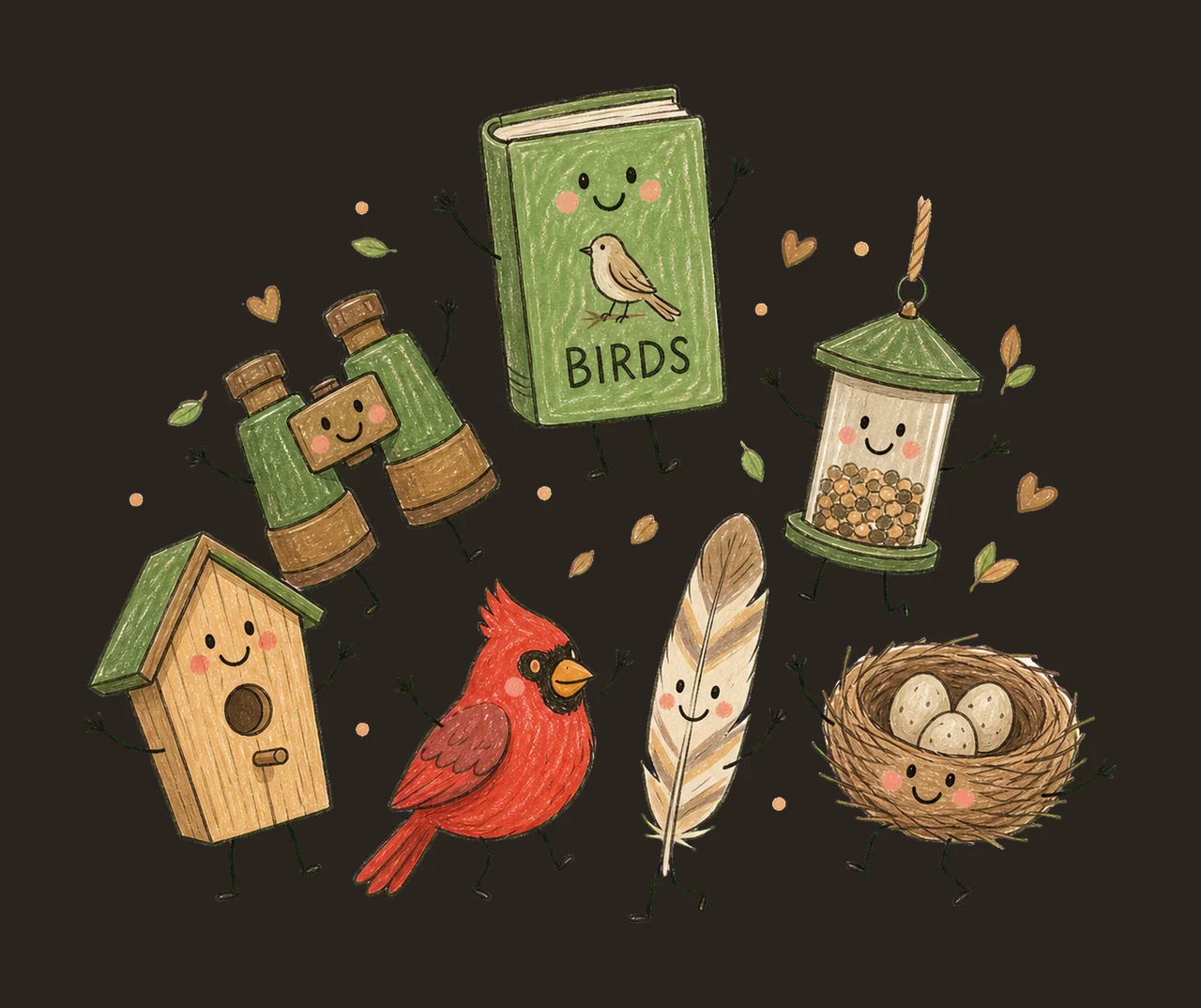 Bird Watching Doodle Crew Cute Birdwatcher Variation D contrast preview thumbnail