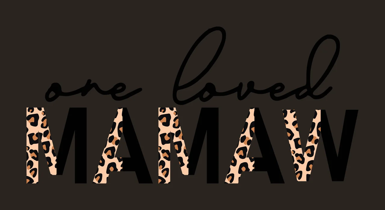 One loved MAMAW Typography Design with leopard print pattern, black script font and black block letters in beige and brown contrast preview thumbnail