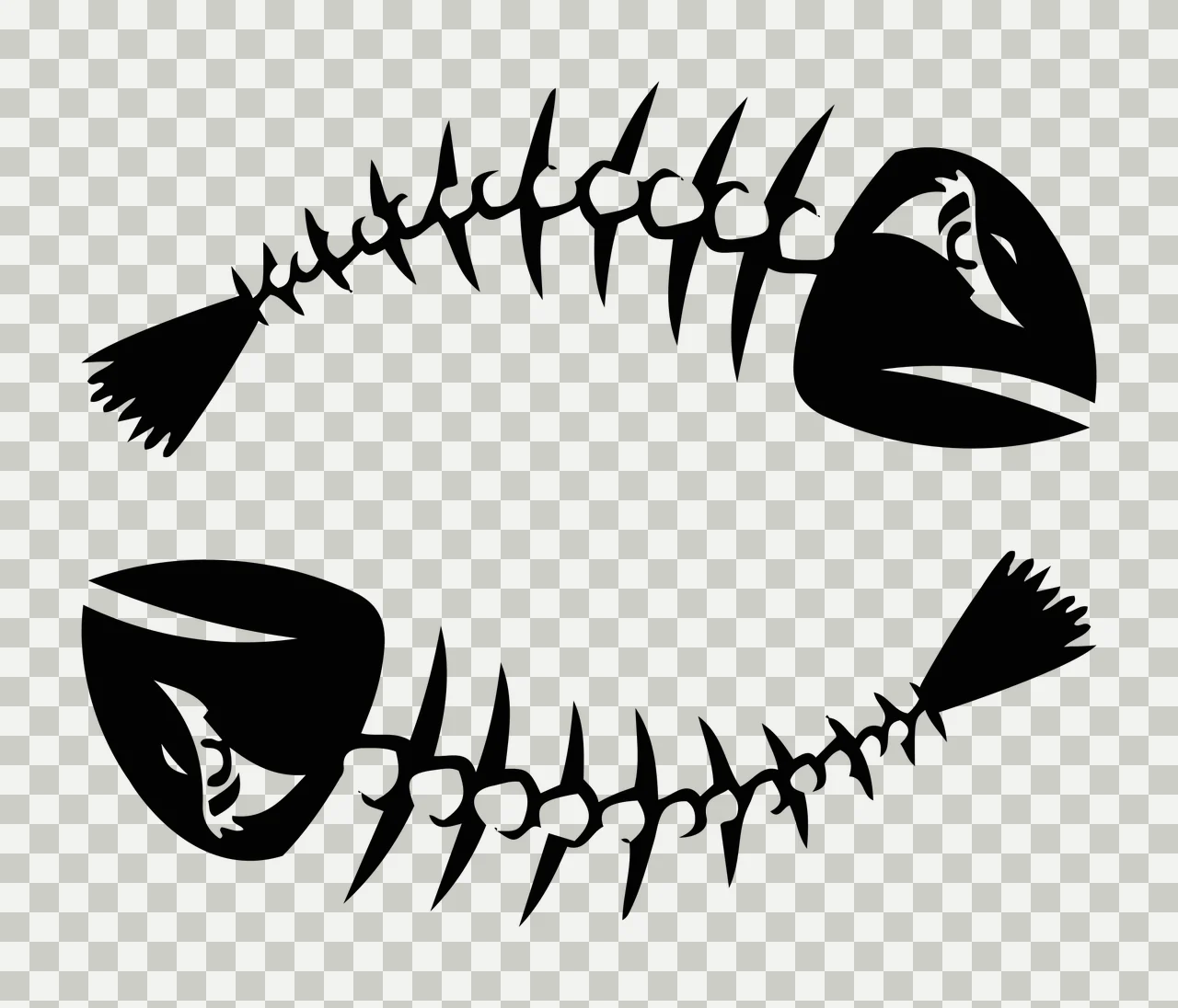 Bones Two Fish Skeletons Facing Opposite Directions curved transparency and detail preview thumbnail