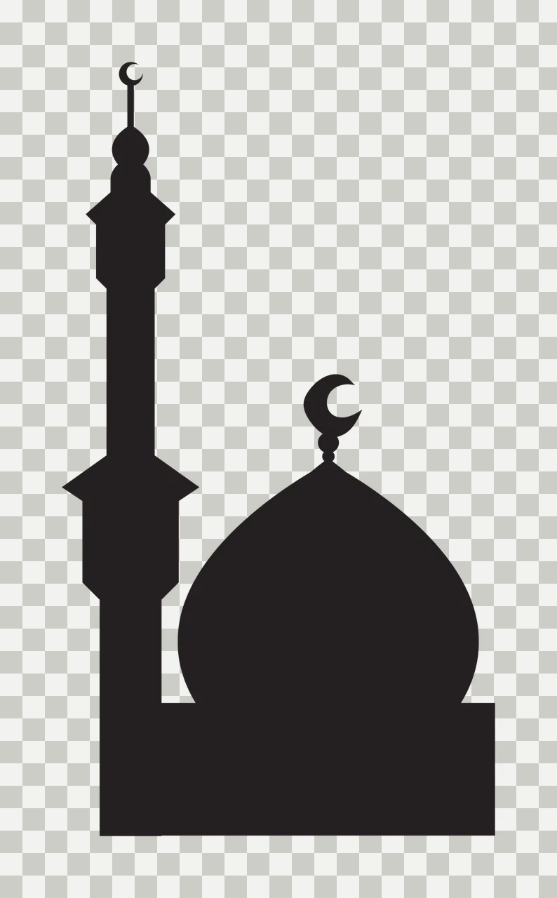 Black Mosque Silhouette With Crescent Moon Standing dome minaret transparency and detail preview thumbnail