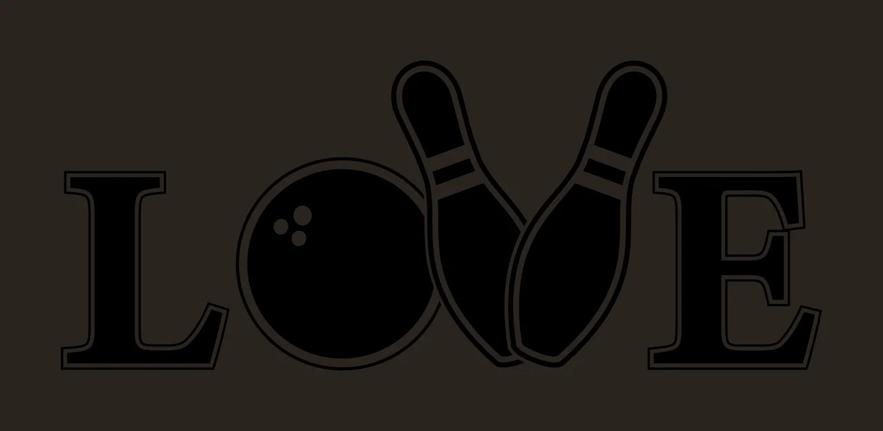 Bowling Love Text Graphic Featuring Black Ball and pins stationary contrast preview thumbnail