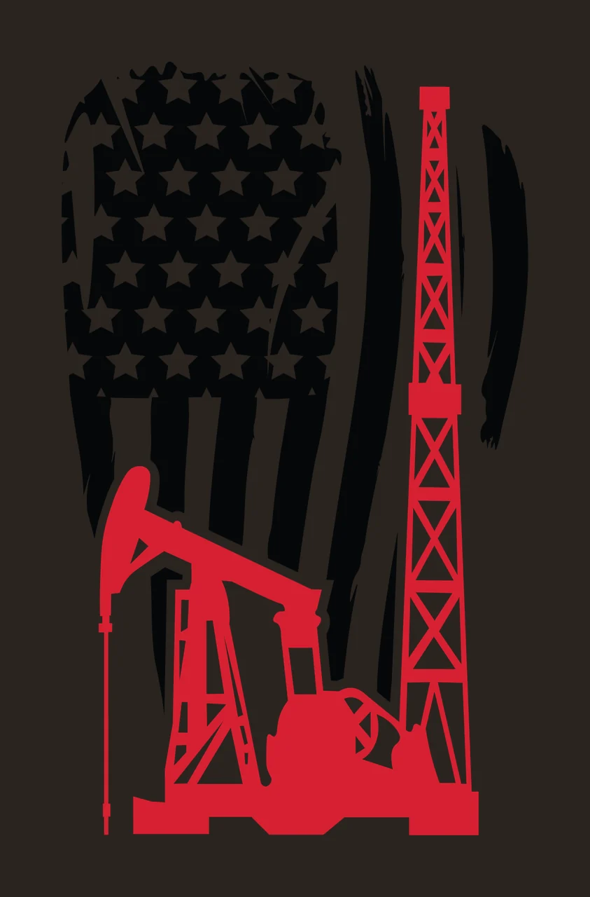 Flag Oil Pump Jack And Tower Silhouette operating American contrast preview thumbnail