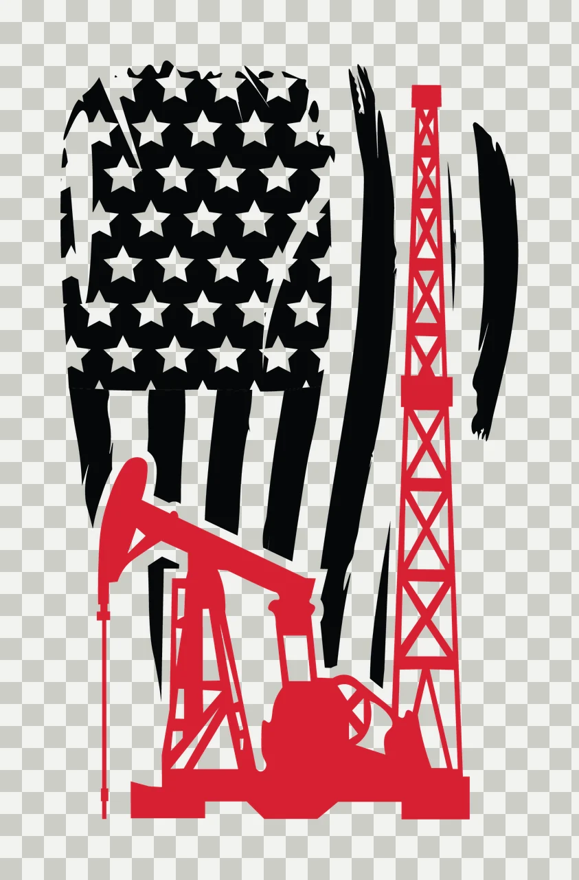 Flag Oil Pump Jack And Tower Silhouette operating American transparency and detail preview thumbnail