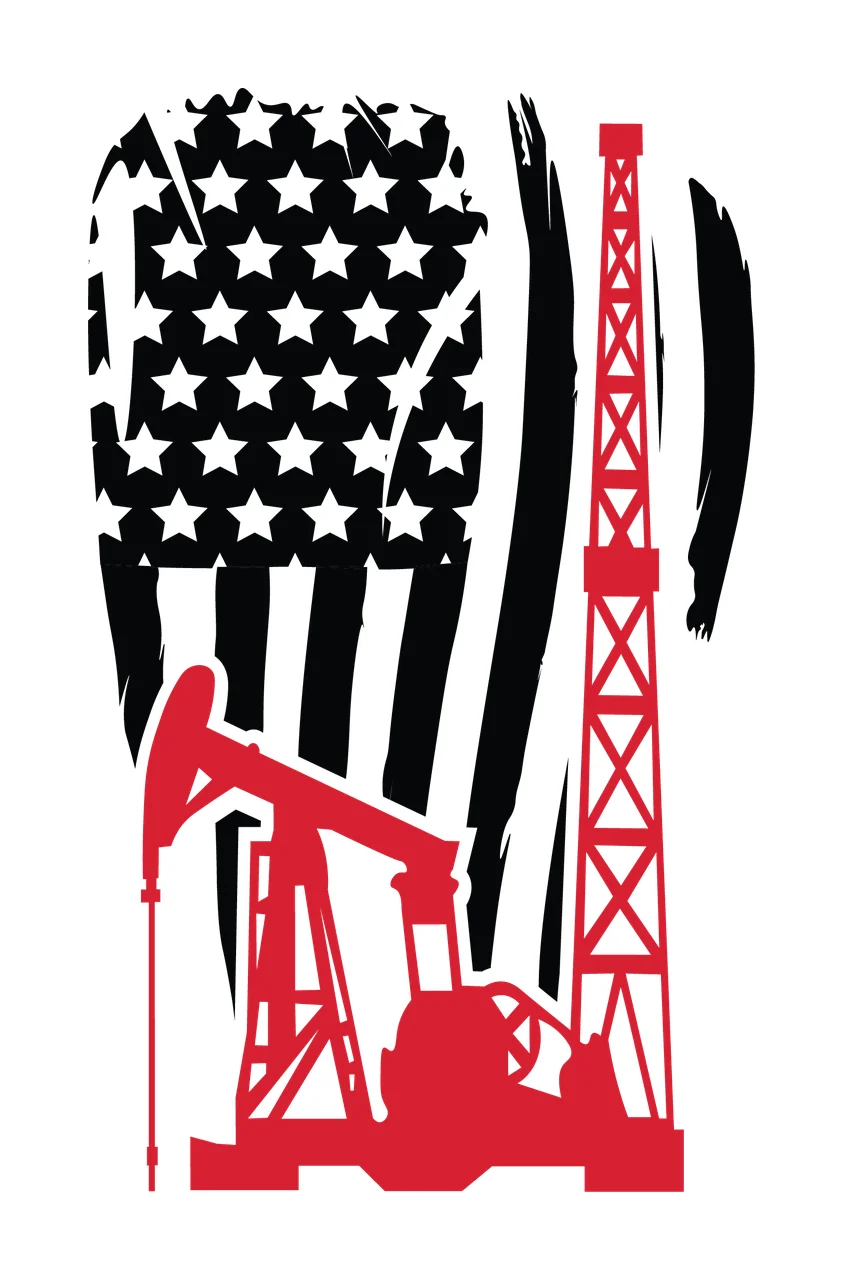 Flag Oil Pump Jack And Tower Silhouette operating American