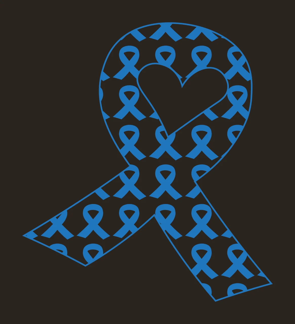 Blue awareness ribbon with patterned interior and heart-shaped cutout Illustration with repeating small blue ribbons in white contrast preview thumbnail