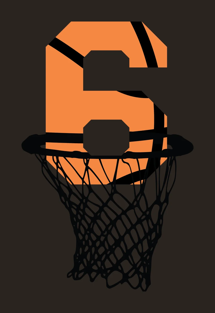 Basketball Number 6 Black Silhouette Of Six Inside hoop net contrast preview thumbnail