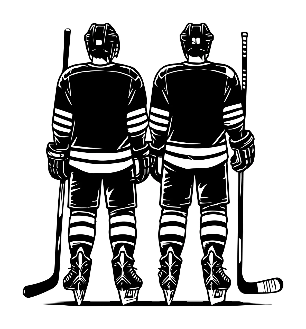 Hockey Player Two Players Facing Away people standing stick