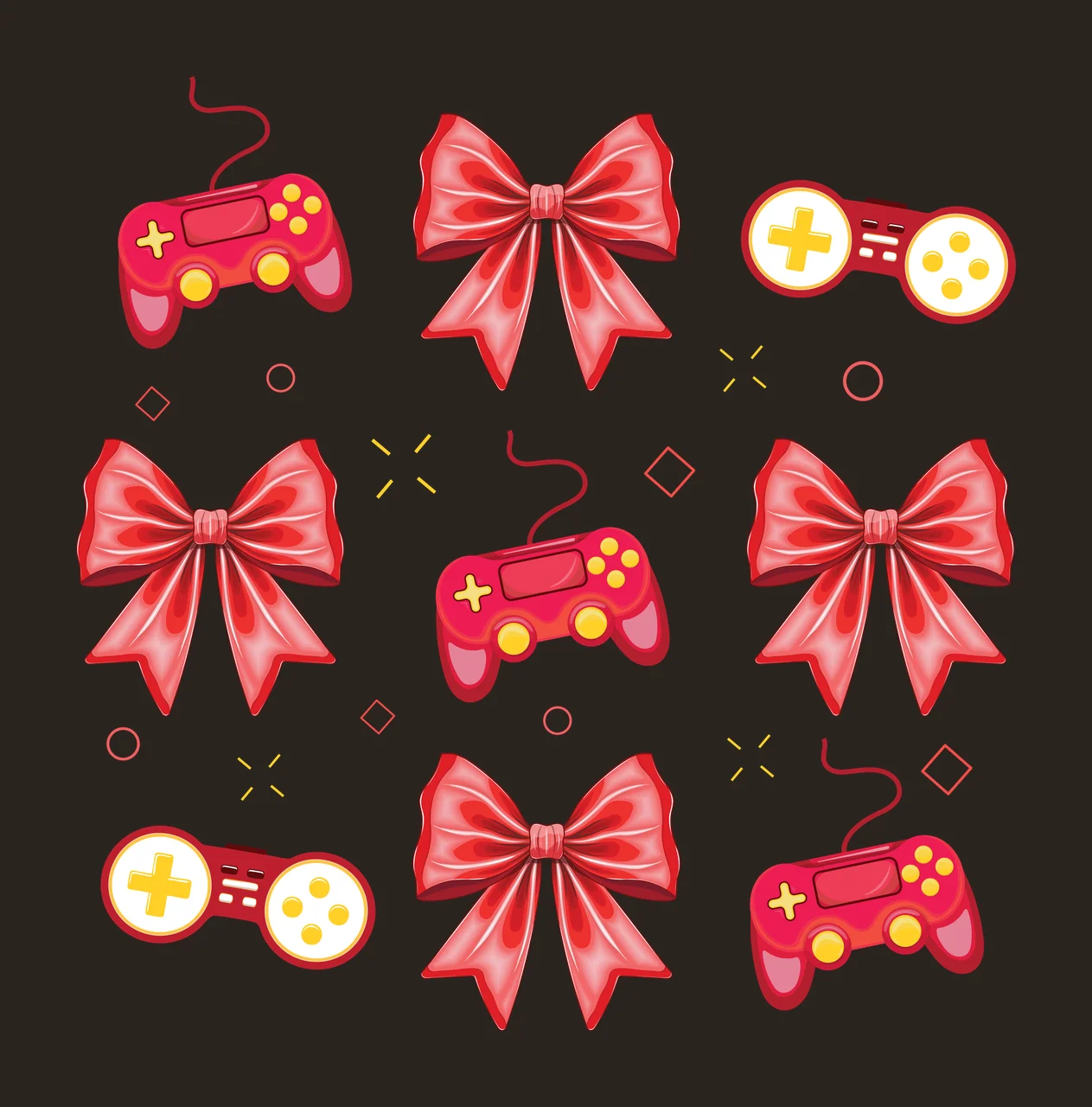Pattern Of Black Silhouettes Featuring Bows And Game controllers contrast preview thumbnail