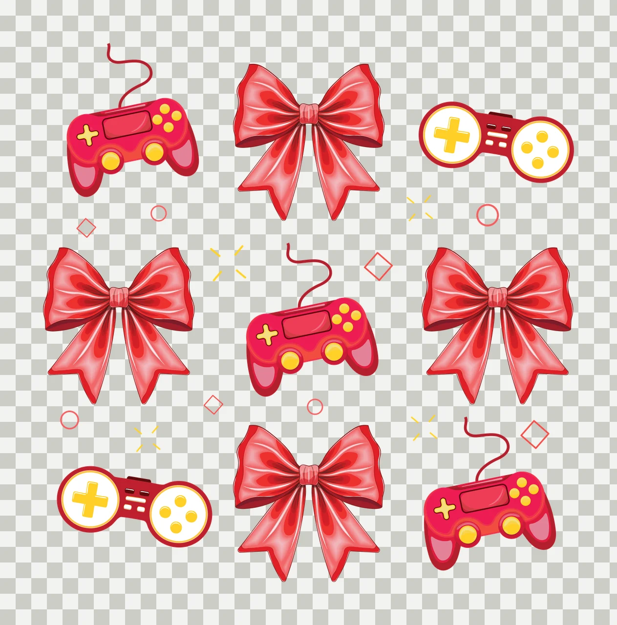 Pattern Of Black Silhouettes Featuring Bows And Game controllers transparency and detail preview thumbnail