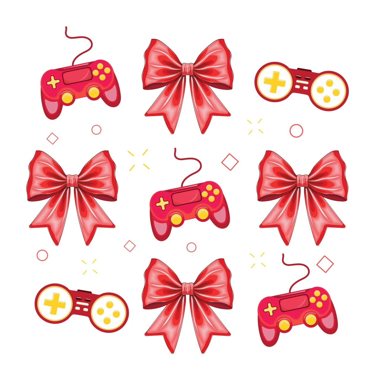 Pattern Of Black Silhouettes Featuring Bows And Game controllers