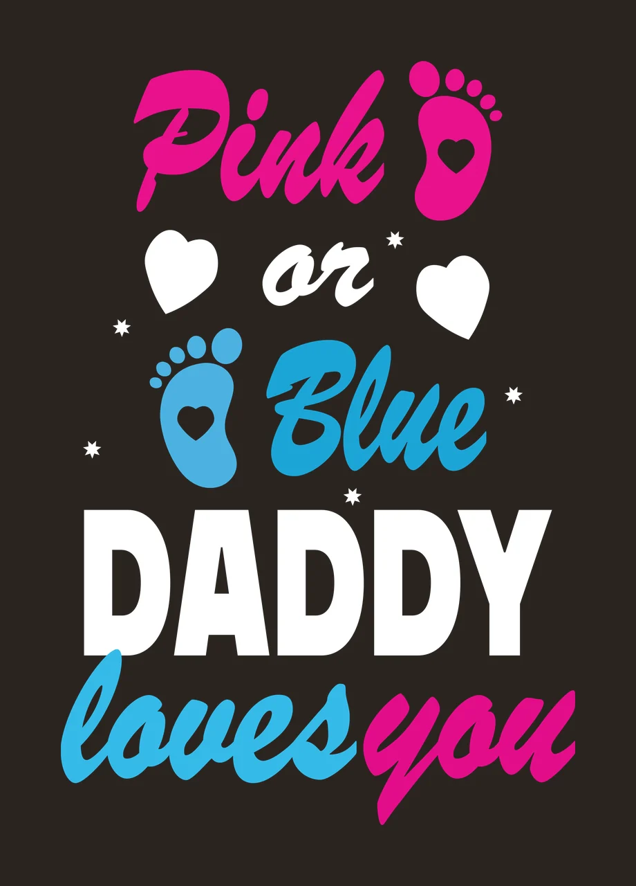 Pink Blue loves you baby footprints typography with pink footprint icon, heart cutout shapes and cursive script lettering in white contrast preview thumbnail