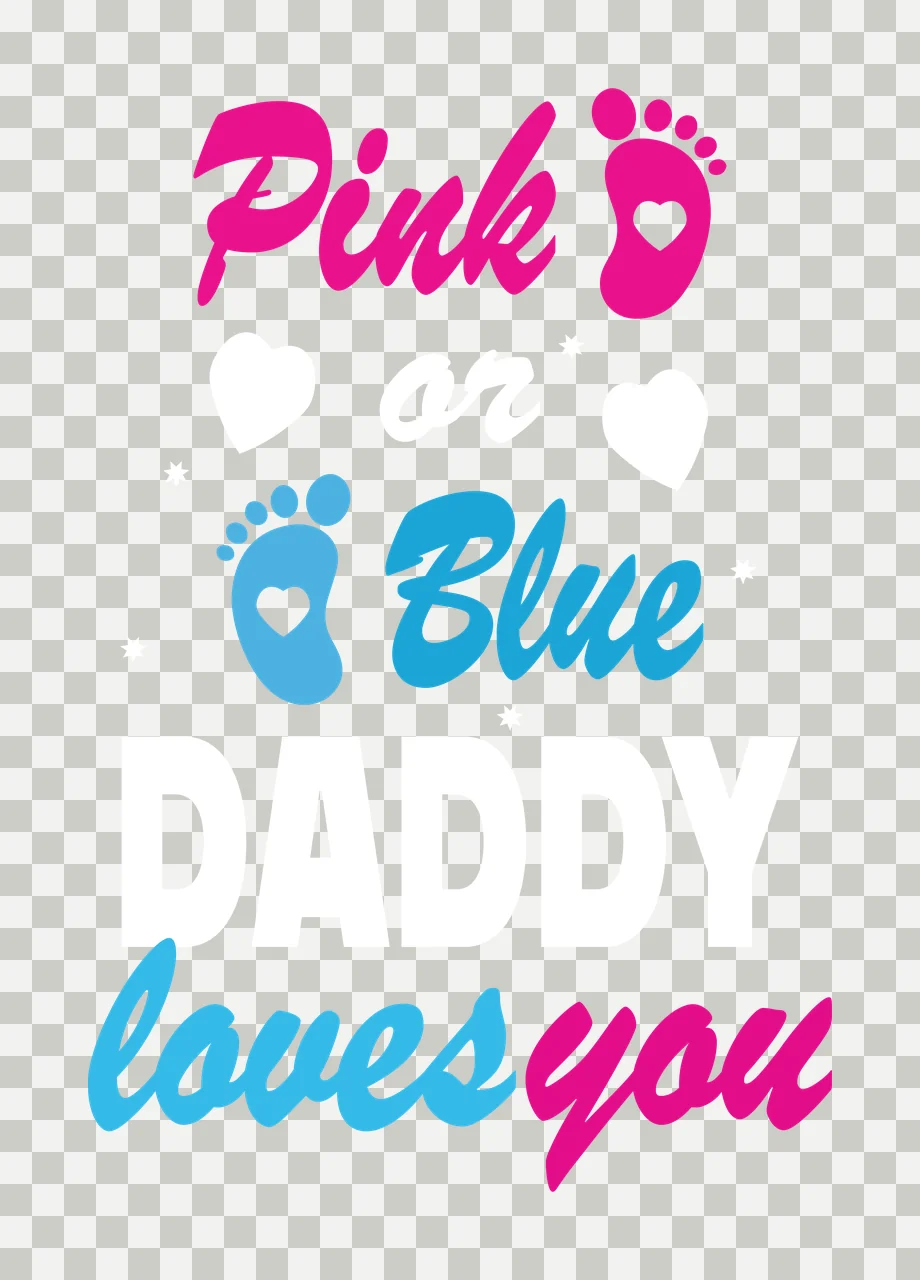 Pink Blue loves you baby footprints typography with pink footprint icon, heart cutout shapes and cursive script lettering in white transparency and detail preview thumbnail