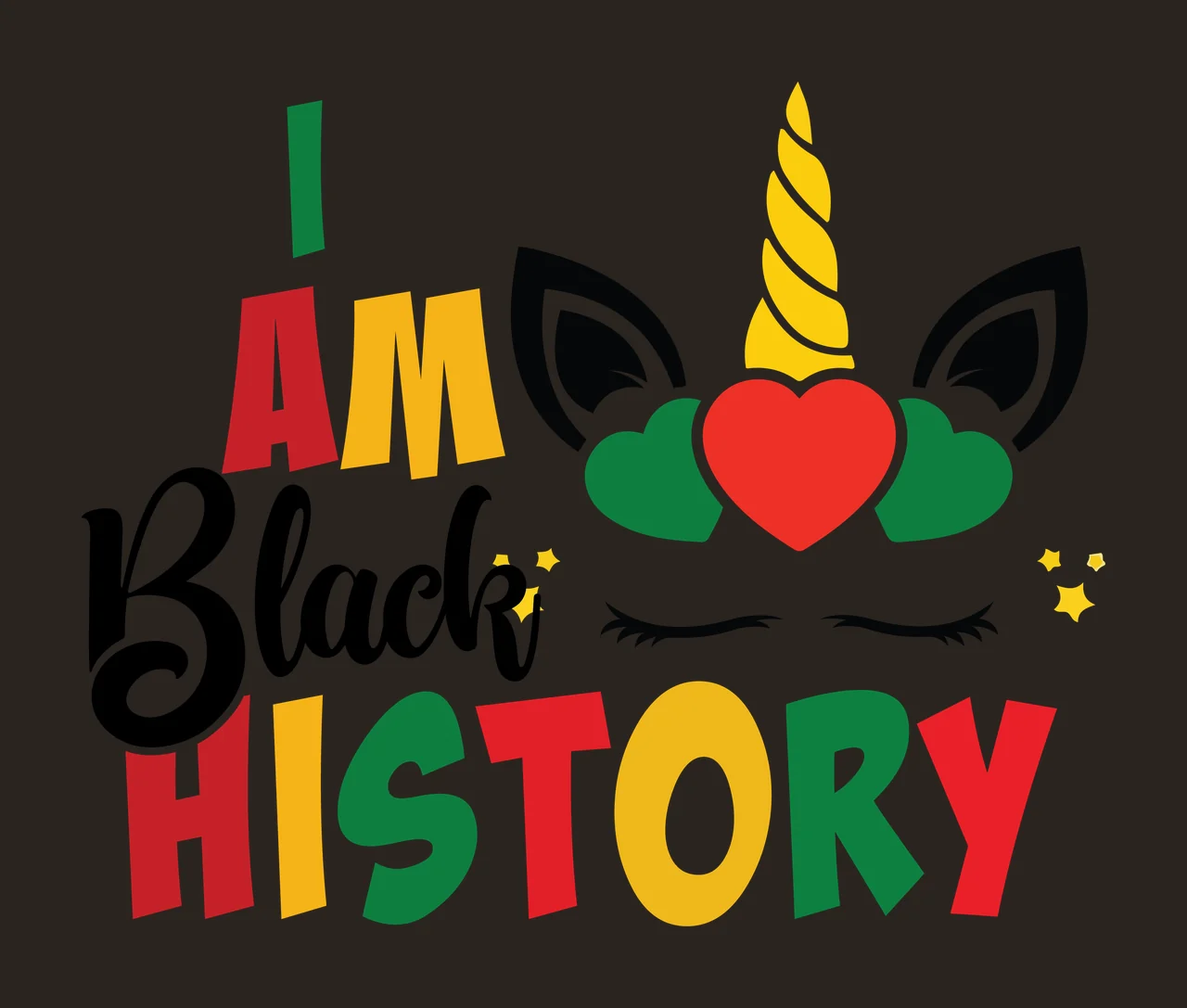 I Am A Black History Unicorn Silhouette text and hearts stars contrast preview thumbnail