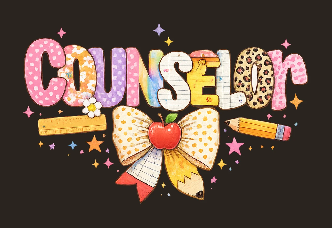 Preppy Counselor School Counselor Sublimation Design Back to contrast preview thumbnail