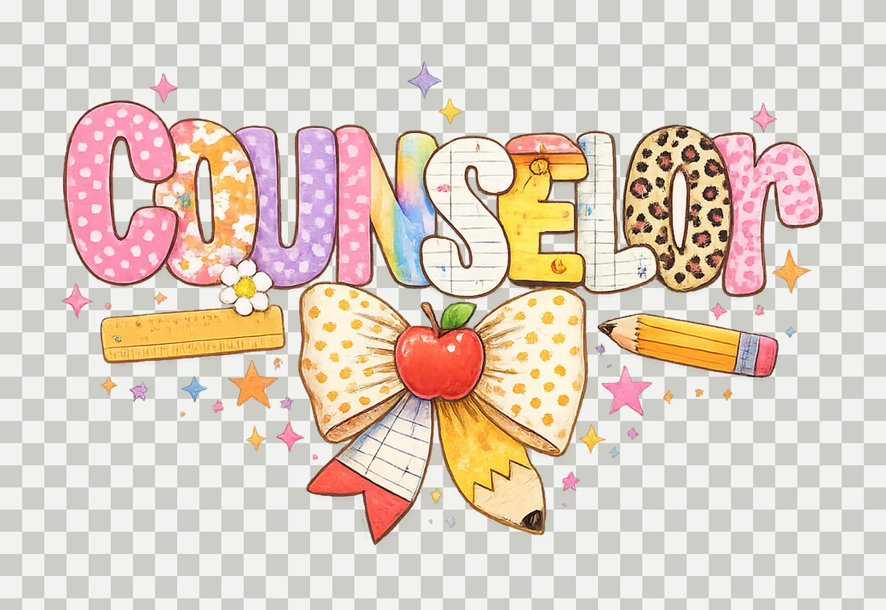 Preppy Counselor School Counselor Sublimation Design Back to transparency and detail preview thumbnail
