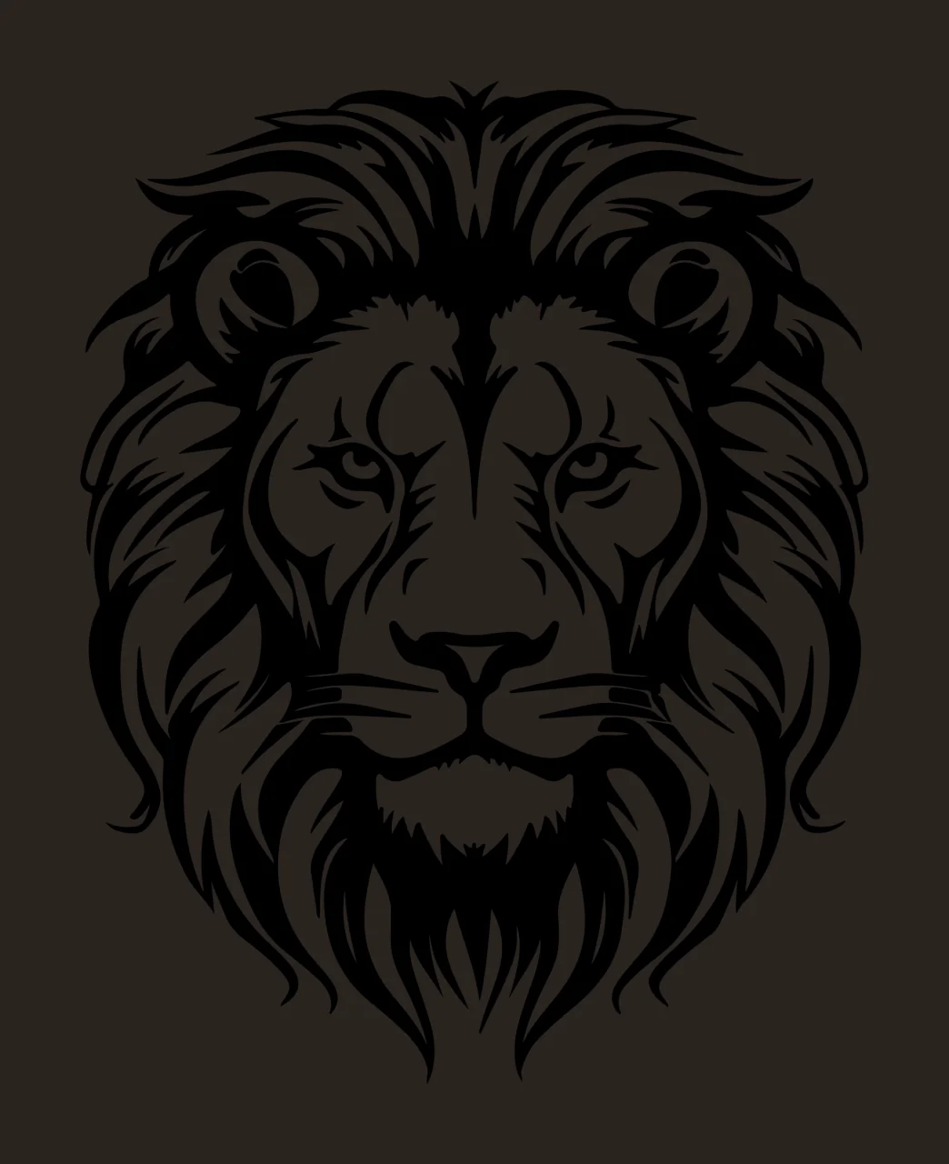Lion Head Front View facing silhouette black white plain animal contrast preview thumbnail