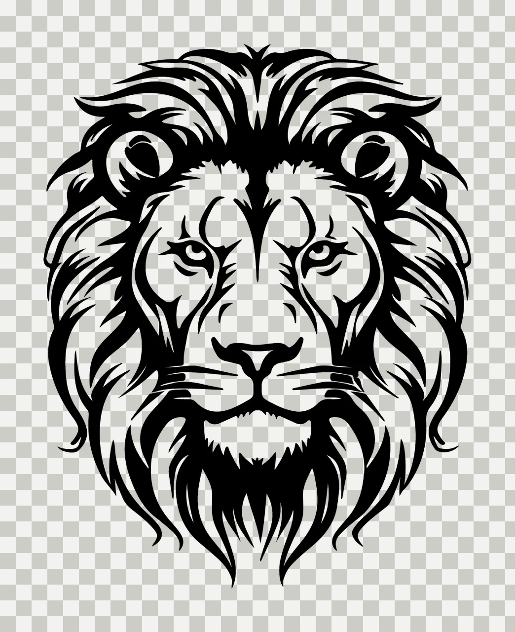 Lion Head Front View facing silhouette black white plain animal transparency and detail preview thumbnail