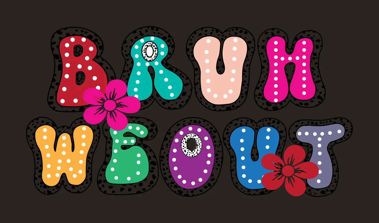 Bruh We Out Text Graphic with flowers decorating flower black contrast preview thumbnail