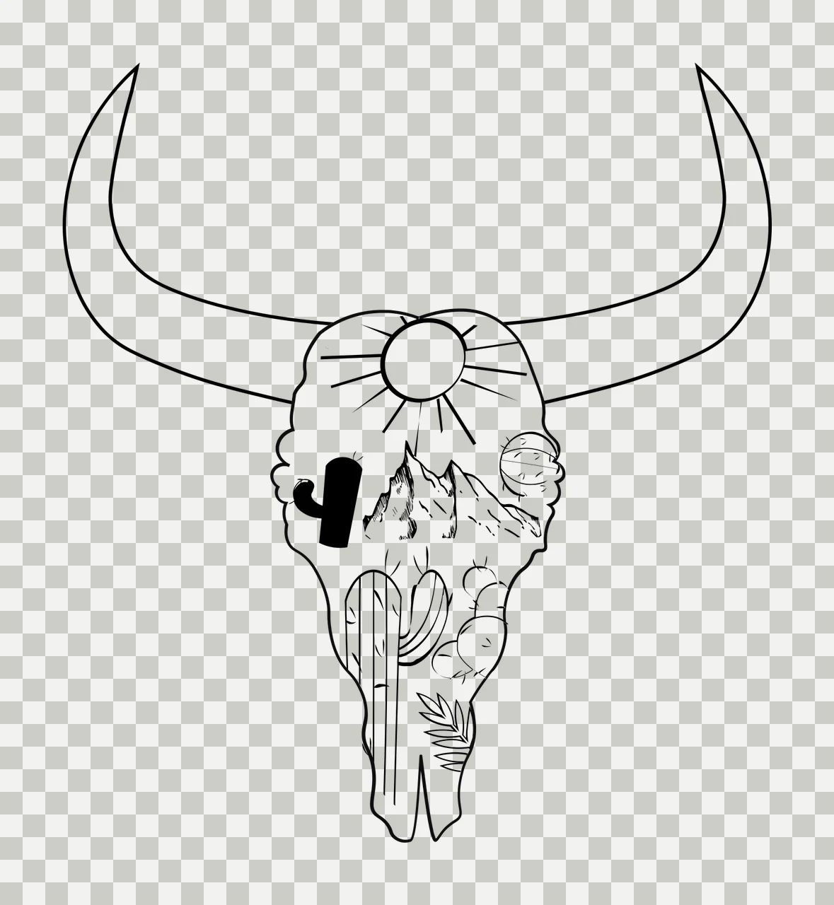 Can Glass Wrap Bull Skull With Desert Scene cactus mountains transparency and detail preview thumbnail