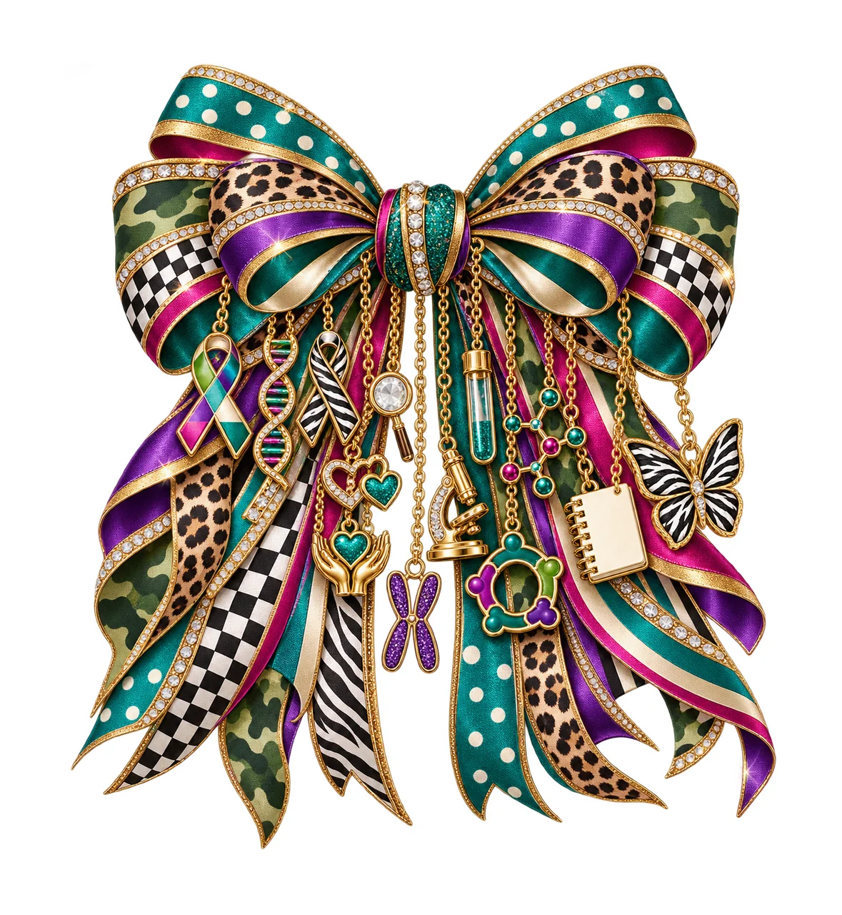 Rare Disease Awareness Bow Charm PNG, Themed Gold Chain Charms, Coquette Ribbon Sublimation Design, Transparent Digital Download