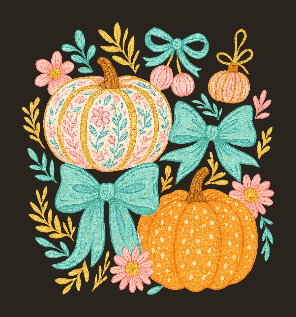 Colorful floral pumpkin bow Girly Autumn Fall Design contrast preview thumbnail