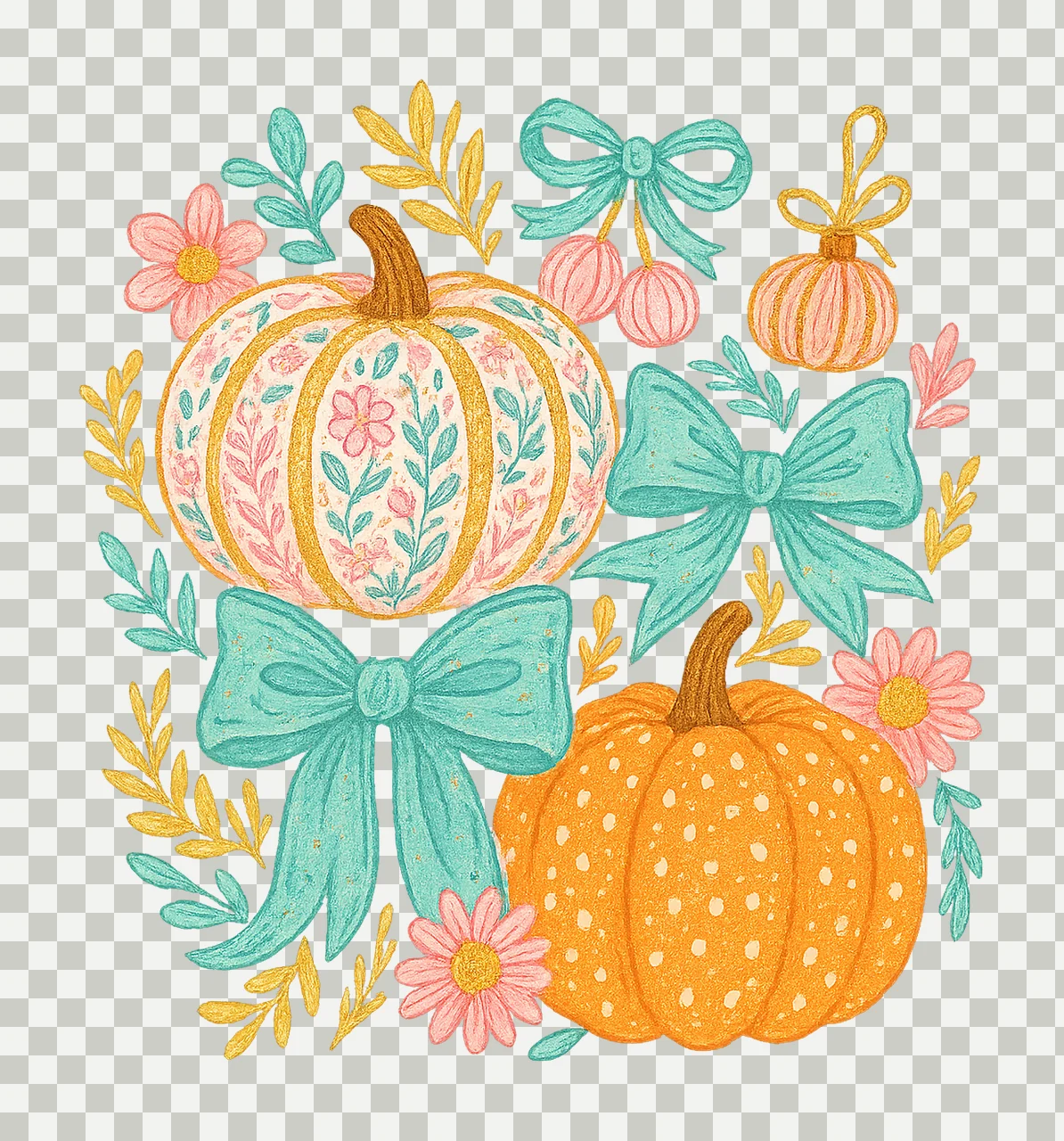 Colorful floral pumpkin bow Girly Autumn Fall Design transparency and detail preview thumbnail