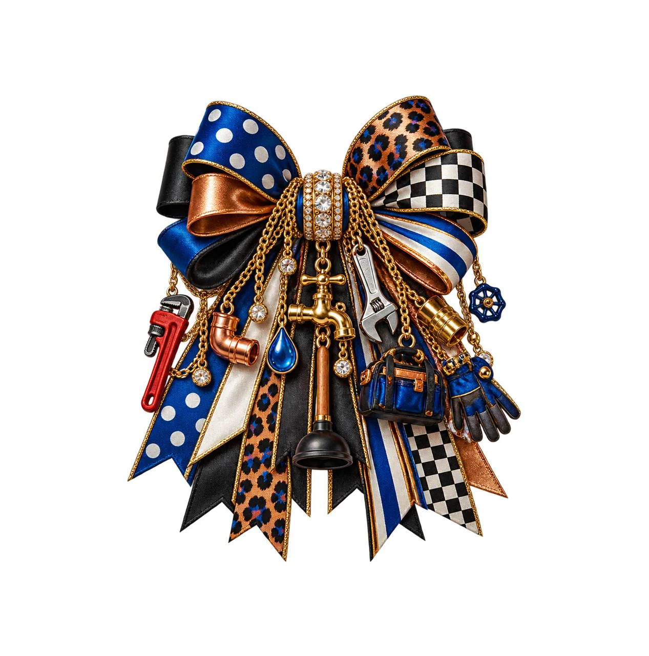 Plumber Bow Charm PNG, Themed Gold Chain Charms, Coquette Ribbon Sublimation Design, Transparent Digital Download