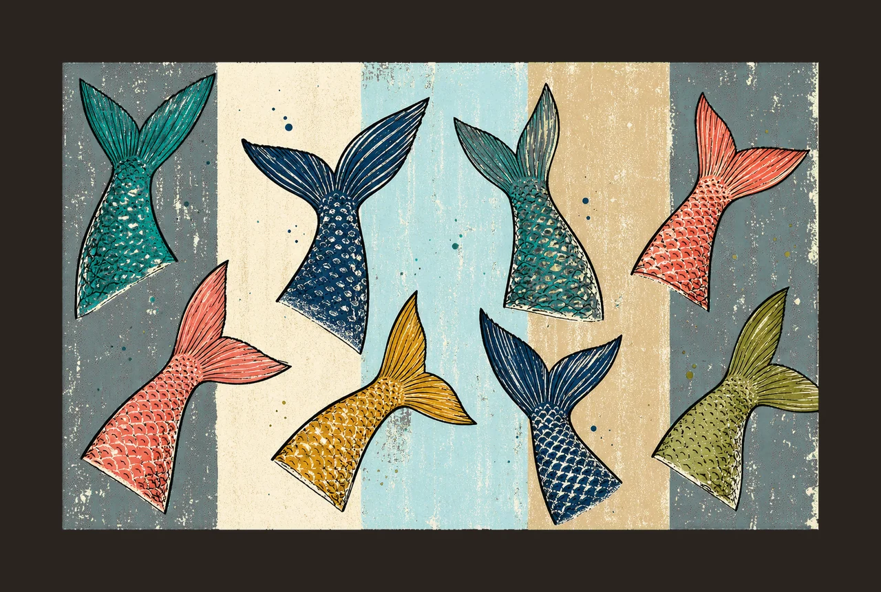 Fish Tail Pattern Coastal Stripe Design Fishing Variation A contrast preview thumbnail