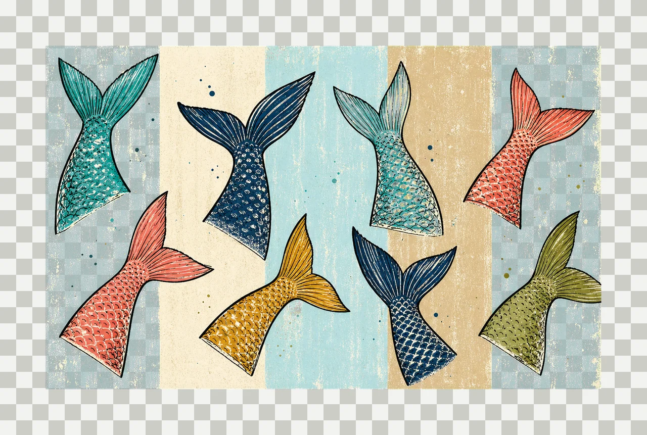 Fish Tail Pattern Coastal Stripe Design Fishing Variation A transparency and detail preview thumbnail