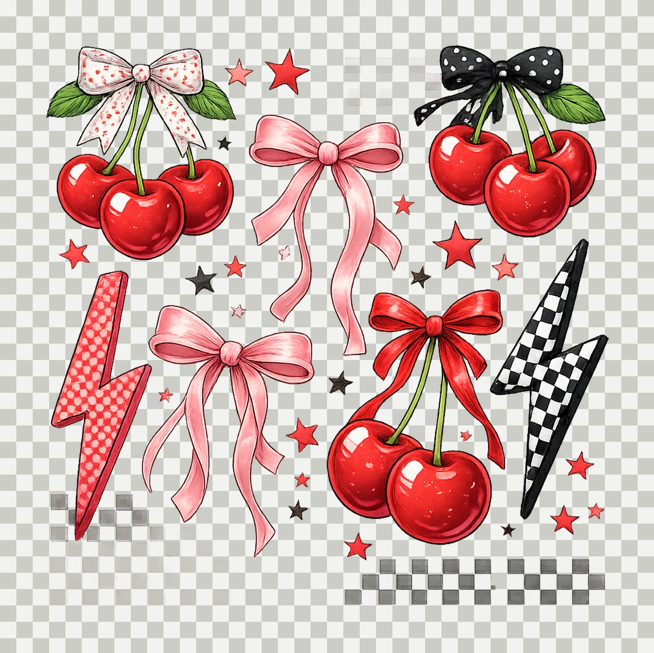 Retro cherries Trendy cherry design Heat transfer art Ready transparency and detail preview thumbnail