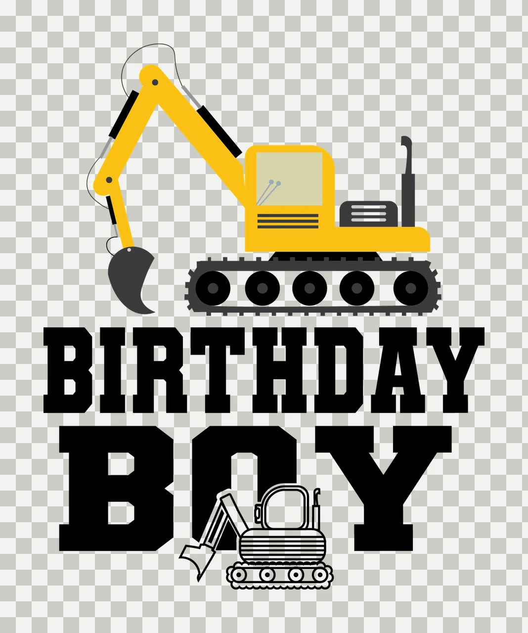 Construction Birthday Boy With Two Excavators stationary excavator transparency and detail preview thumbnail