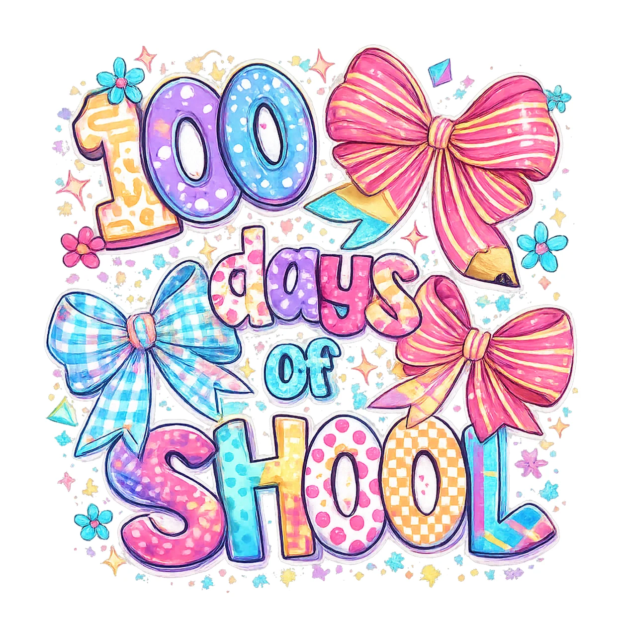 100 Days Of School Coquette Bow Pencil Teacher Stude Digital