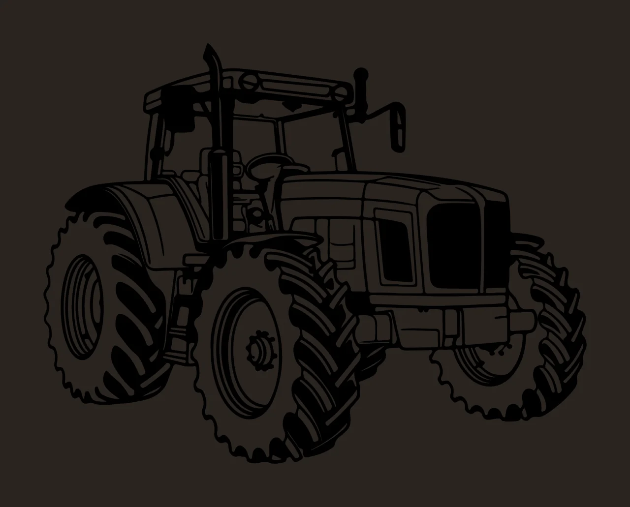 Black Line Drawing Agricultural Tractor standing wheels exhaust pipe contrast preview thumbnail