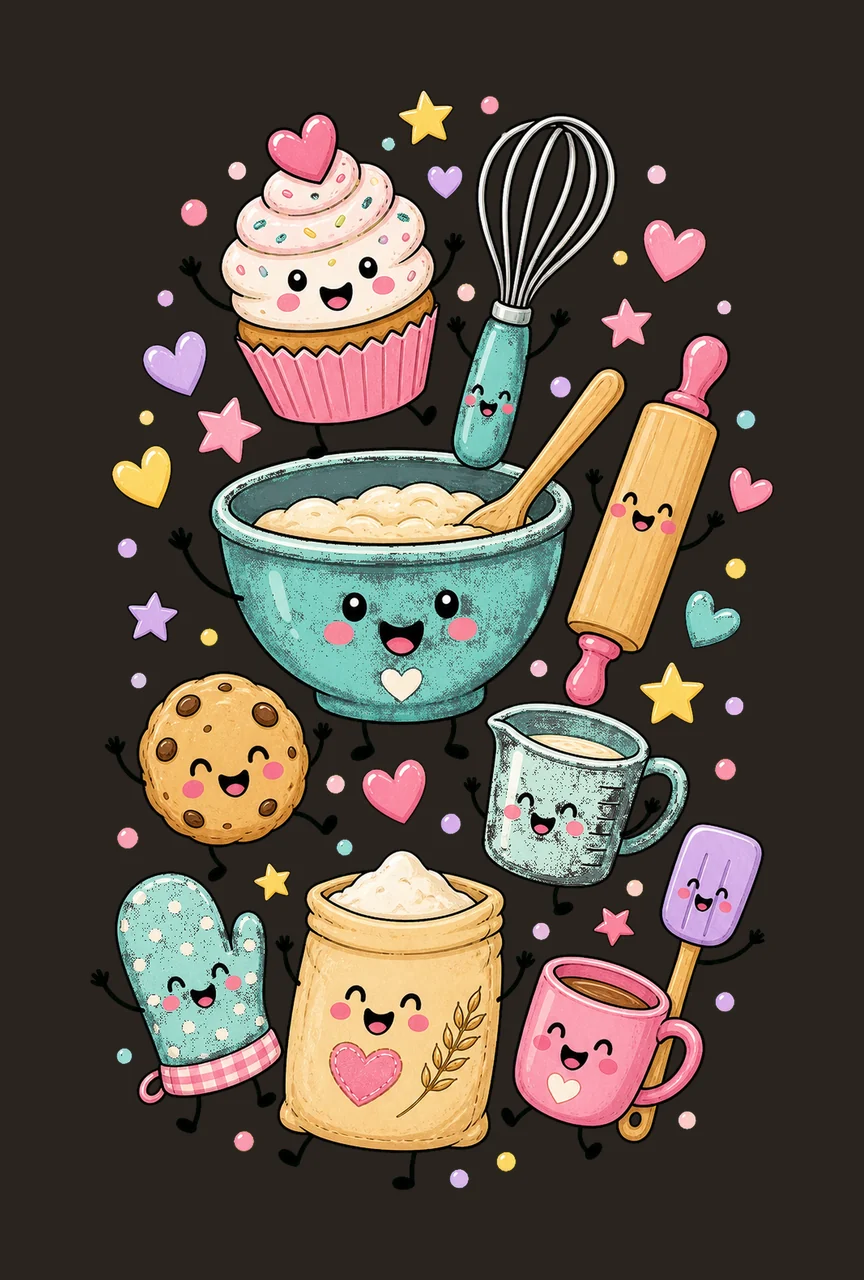 Baking Lover Doodle Characters Cute Baking Crew Variation B contrast preview thumbnail