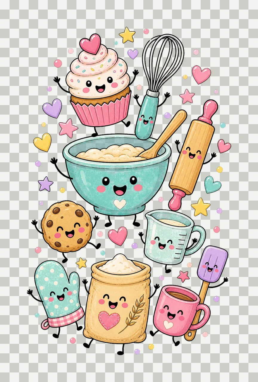 Baking Lover Doodle Characters Cute Baking Crew Variation B transparency and detail preview thumbnail
