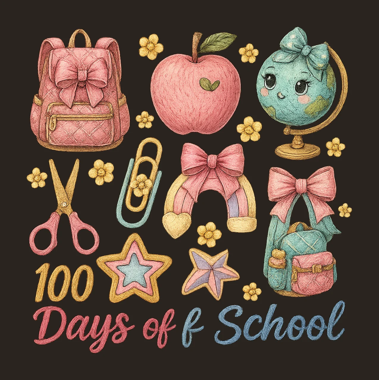 100 Days of School Artwork Coquette Pastel School Supplies contrast preview thumbnail