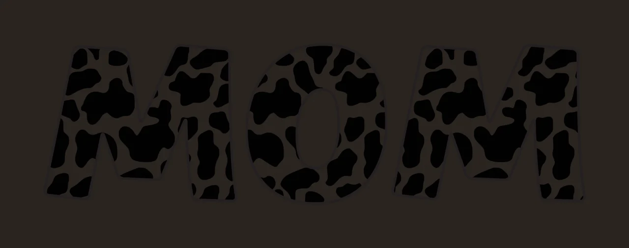 MOM Typography Design with block lettering, cow print pattern and black and white spots contrast preview thumbnail