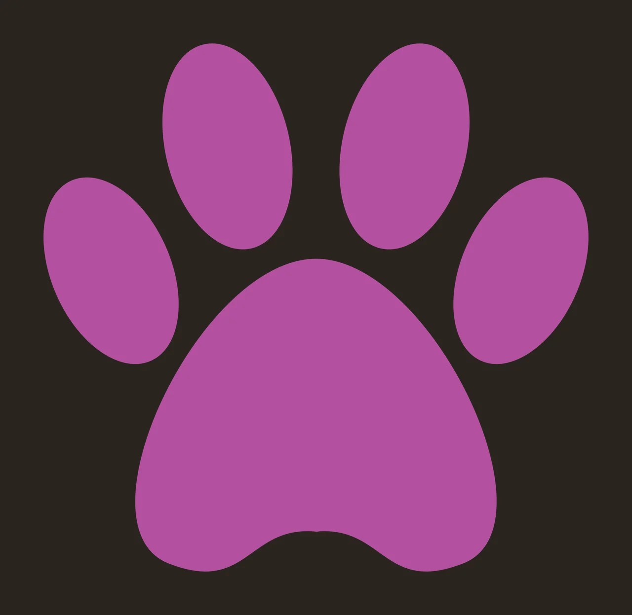 Paw print Illustration with main pad and four oval toe pads in purple and white contrast preview thumbnail