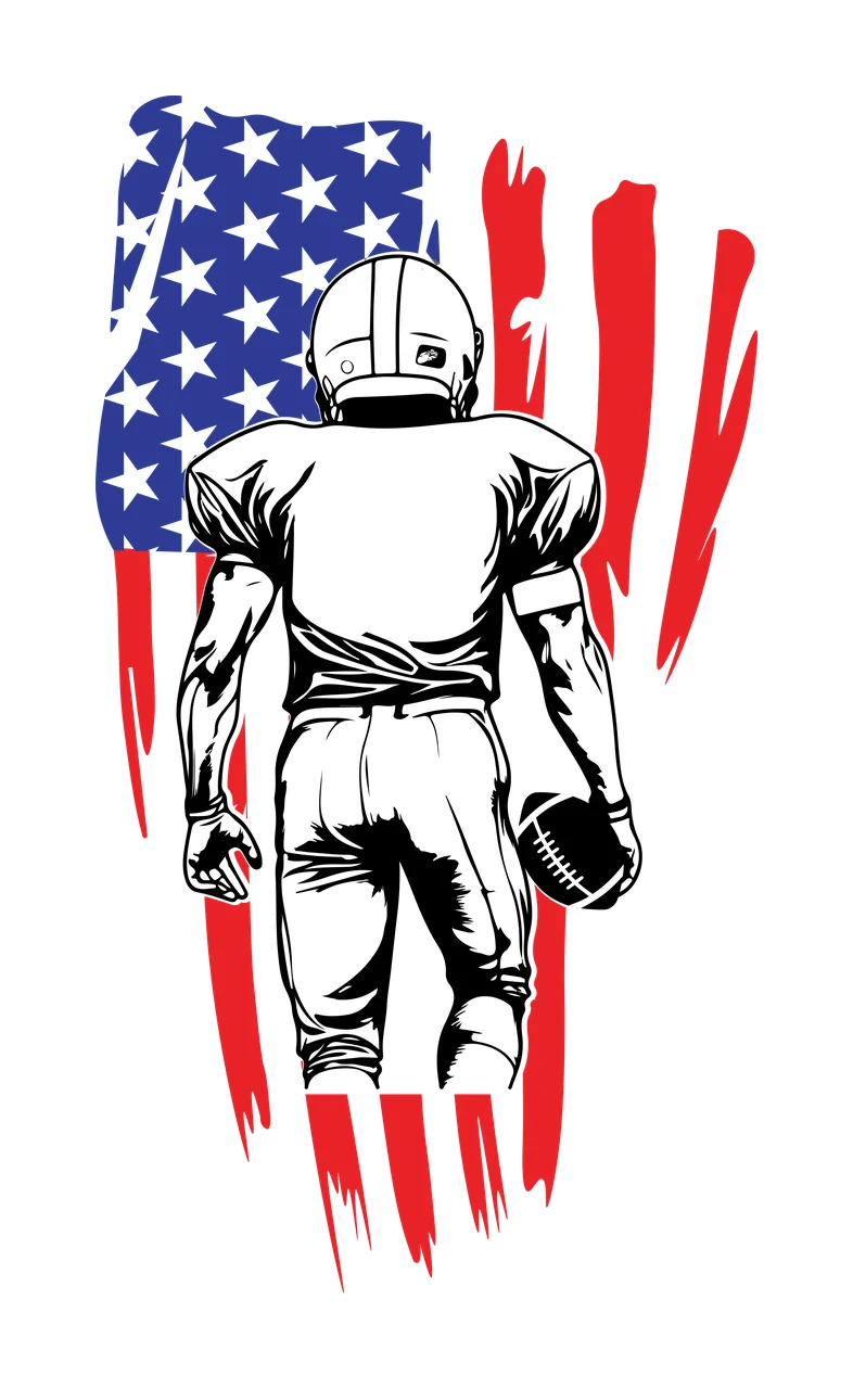Football Flag Player Back View Before standing helmet stars