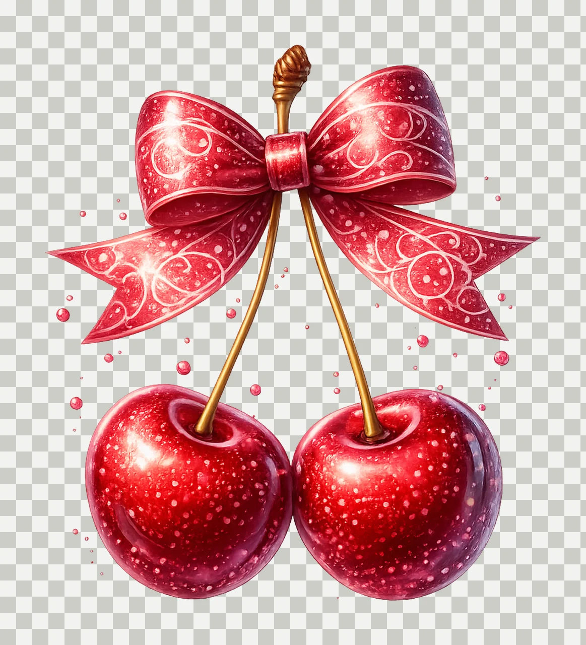Cherry and bow print Floral Shirt Design Artwork for DTF transparency and detail preview thumbnail