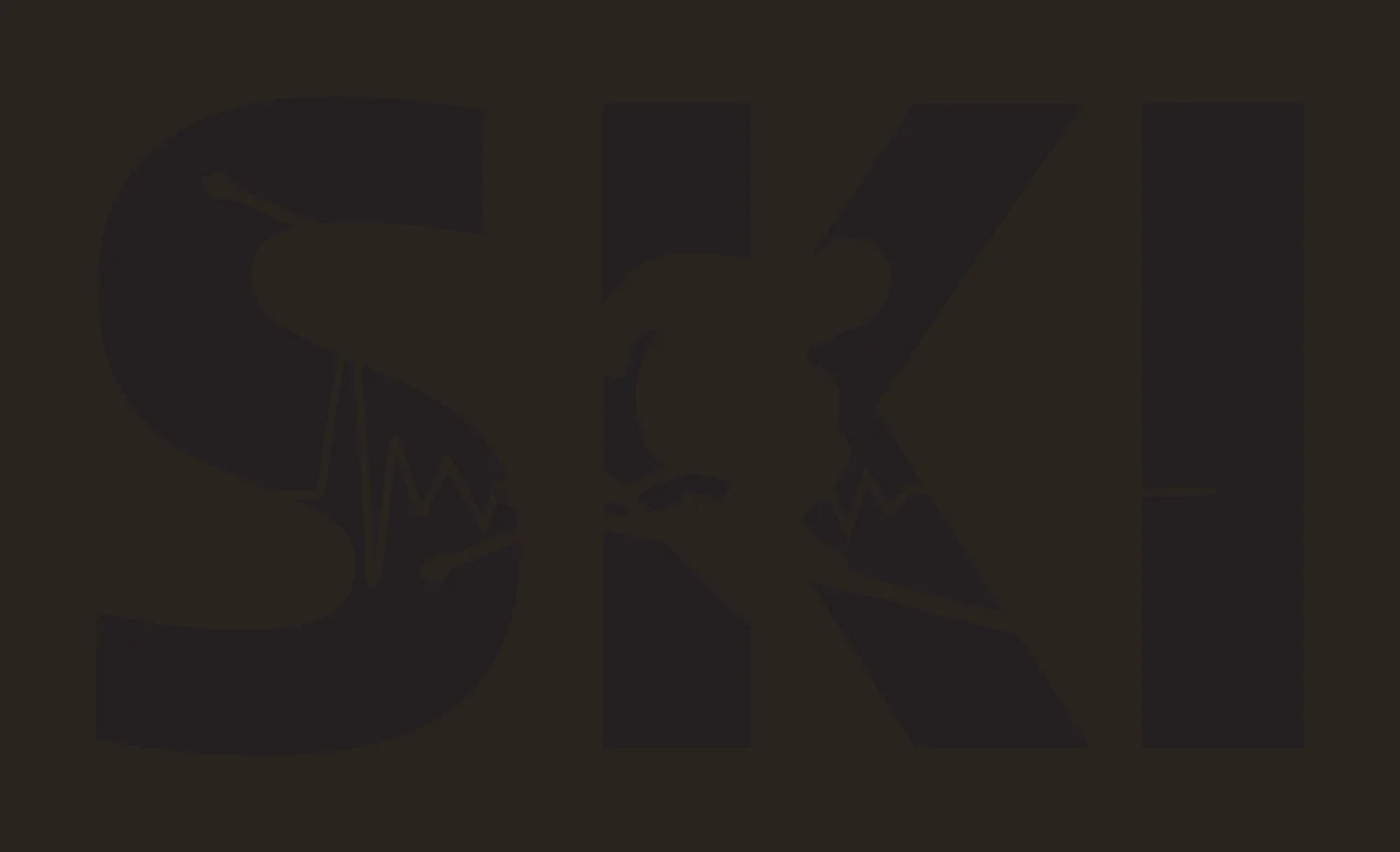 SKI SKI logo Design with black letters S K I, white skier silhouette and white heartbeat line contrast preview thumbnail