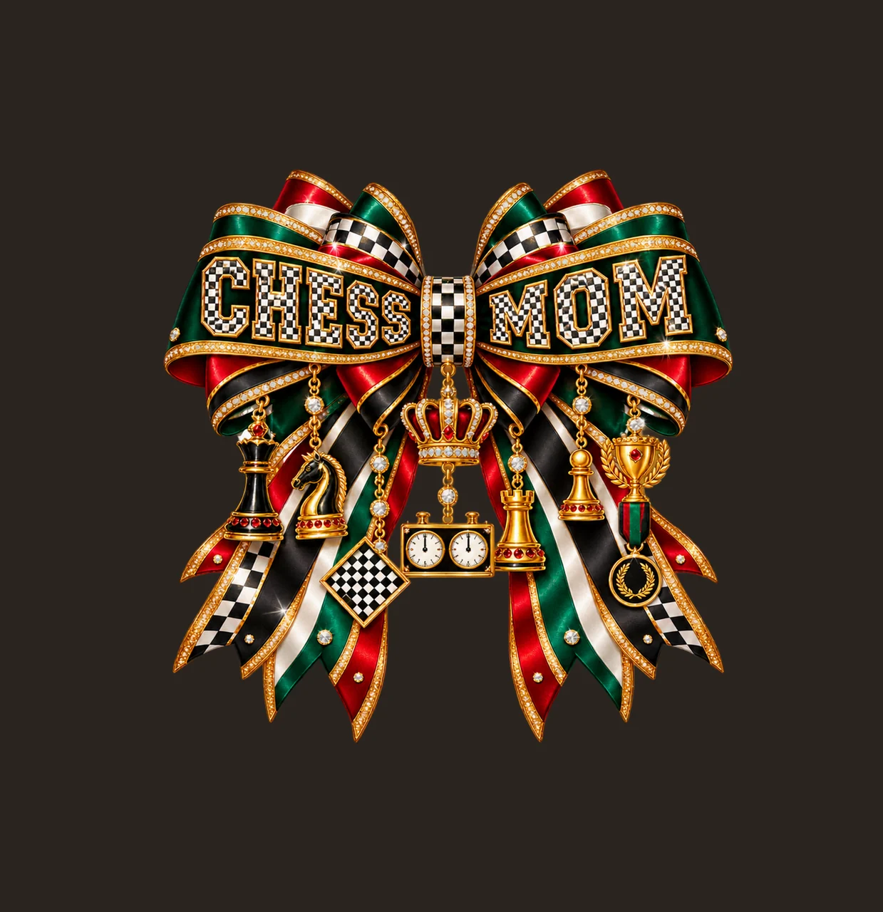 Chess Mom Bow Charm PNG, Patterned Varsity Mom Ribbon Clipart, Transparent Sublimation Digital Download contrast preview thumbnail