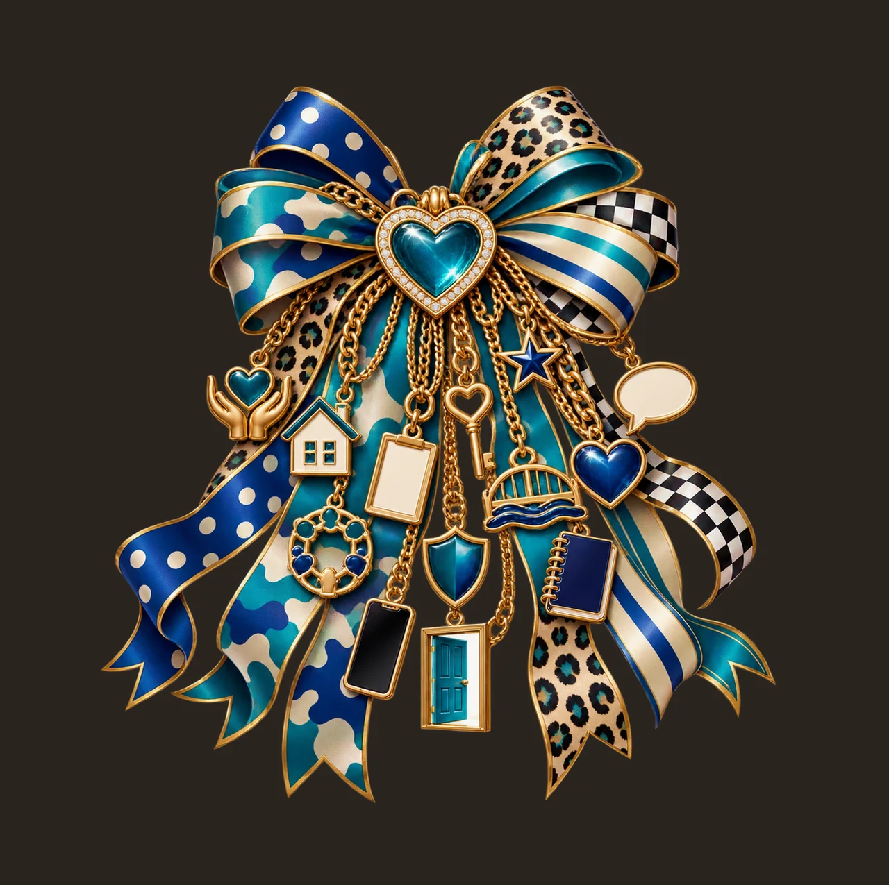 Social Worker Bow Charm PNG, Themed Gold Chain Charms, Coquette Ribbon Sublimation Design, Transparent Digital Download contrast preview thumbnail