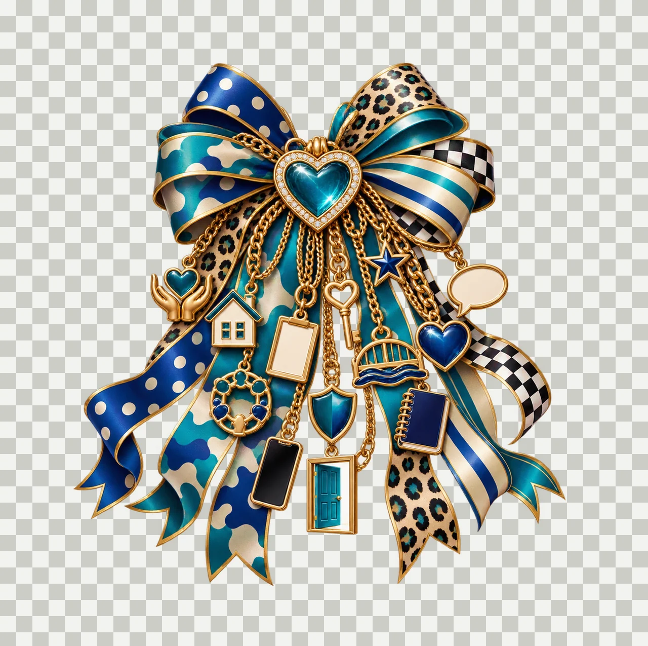 Social Worker Bow Charm PNG, Themed Gold Chain Charms, Coquette Ribbon Sublimation Design, Transparent Digital Download transparency and detail preview thumbnail